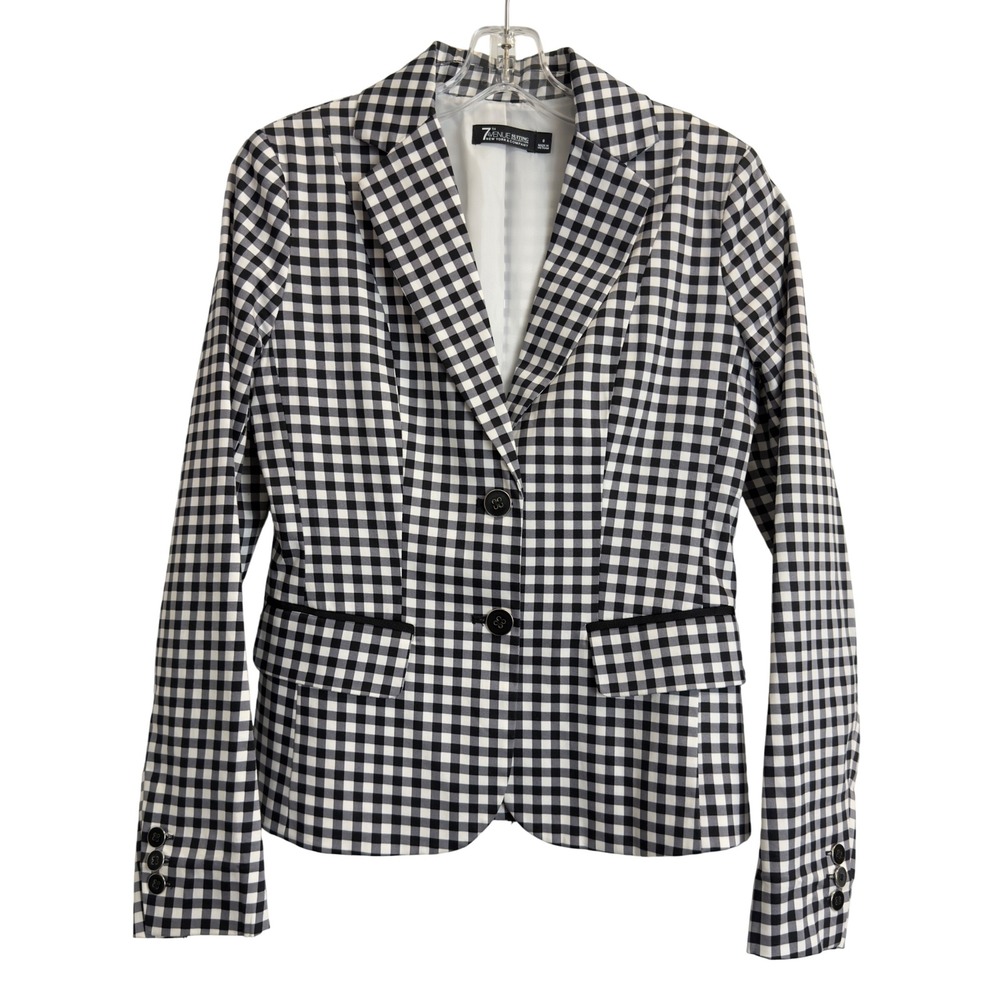 New York & Company 7th Avenue Gingham Blazer Black White Size 0 Tailored Jacket‎